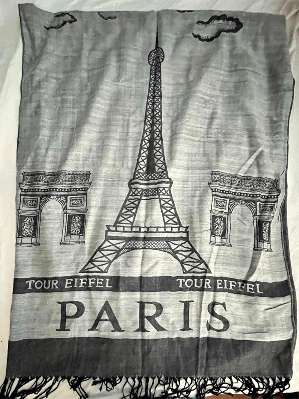 Eiffel Tower Paris Scarf in Gray & Black Like New